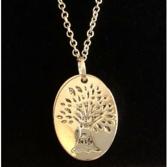 Silver Tree of Life Necklace Serenity Prayer 18-20" Plated AA NA Yoga - Picture 5 of 8